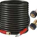 RIDGE WASHER Pressure Washer Hose 50 Feet X 3/8 Inch for Hot and Cold Water, 2-Wire Steel Braid Hose (R2), 3/8 Inch Quick Connect, 6000 PSI