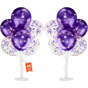 2Set Purple Balloons Stand,Balloons Stands for Table,Purple Balloons Centerpieces for Tables for Birthday,Baby Shower,Wedding,Anniversary Table Party Decorations.With light string
