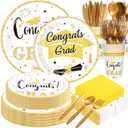 Domensi 400 Pcs 2026 Graduation Decorations Plates and Napkins and Cups Set Serve 50, White and Gold Graduation Party Supplies, Class of 2026 Paper Tableware 9oz Cup Knife Fork Spoon Congrats Grad