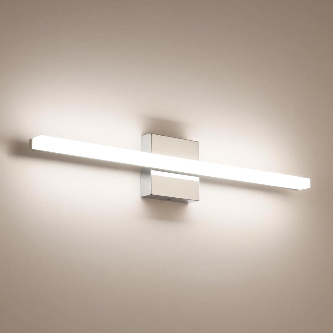 Combuh LED Bathroom Vanity Light Bar 24Inch 14W IP44 Chrome Shining Over Mirror Lighting Fixture Indoor Wall Sconces Modern Bright White 4000K