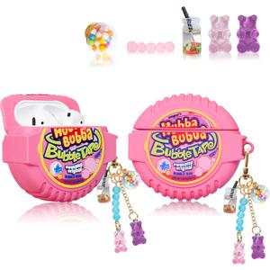 Lupct for Airpod 2/1 Silicone Case, Soft Cartoon Fashion Cute Food Design Air Pods Cover Kids Girls Women Funny Headphone Fun Cool Unique Kawaii Keychain Cases for AirPods 2&1 (Popo Candy Chain)