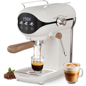 Nesskoko Espresso Machine with Steam Milk Frother Semi Automatic 20 Bar Compact White with Toggle Switch for home Cafetera Espresso, Latte, Cappuccino, Americano, Macchiato