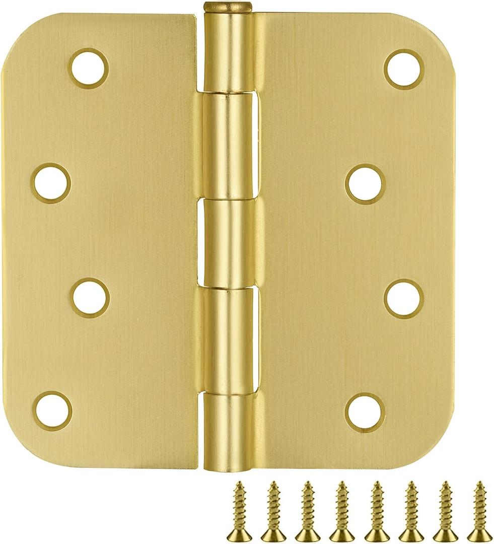 Door Hinges for Interior Doors 3-Pack 4-inch x 4-inch, Design House 5/8-inch Radius Steel Door Hinge Door Hardware, Satin Brass, 181578