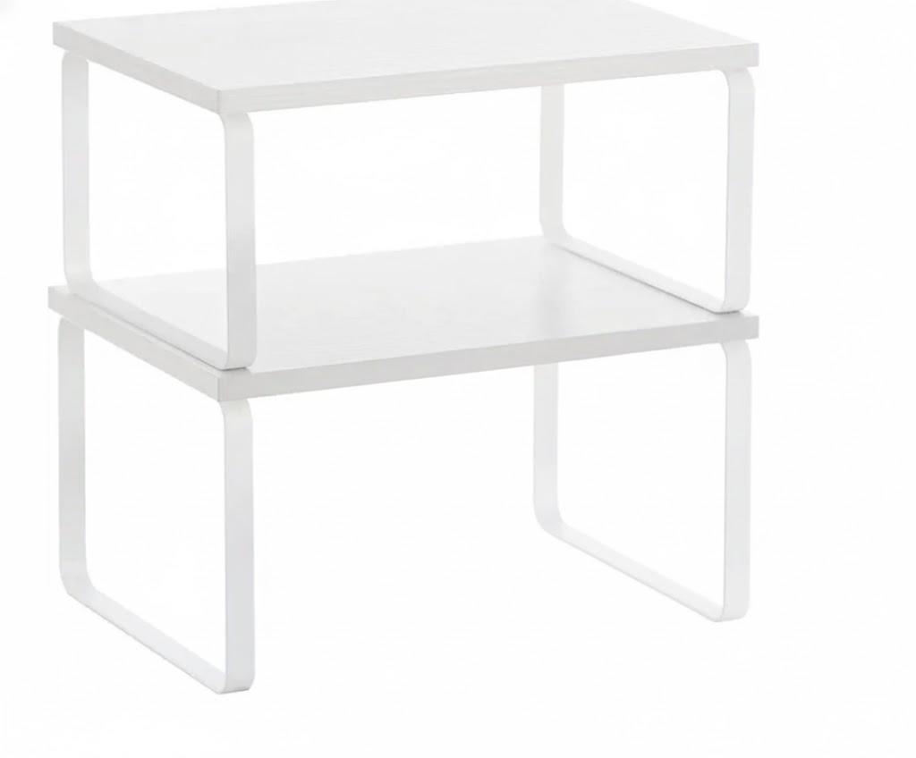 Cabinet Organizer Shelf, Set of 2 Kitchen Counter Shelves, Kitchen Storage, Spice Rack, Stackable, Expandable, Snow White and Matte White