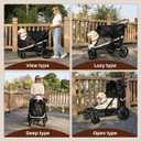 Dog Stroller for Large Dogs One-Click Folding 4 Wheel Foldable Dog Stroller for 2 Dogs with Storage Pocket Suitable for Pets Up to 80LBS (Black, Large)