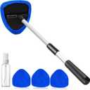 desin Windshield Cleaning Tool, Car Window Cleaner Windshield Cleaner with 4 Reusable and Washable Microfiber Pads and Extendable Handle Auto Inside Glass Wiper Kit (Dark Blue)