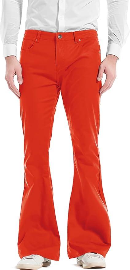 Men's 60s 70s Disco Bell Bottom Relaxed Stretch Vintage Pants Fit Flared Comfort Retro Jeans Red, 2XL