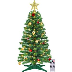 TURNMEON Remote Control 8 Modes 3 Ft Christmas Tree with Lights Timer 15 DIY Ball Ornament 50 Warm Light Battery Operated Artificial Pencil Small Tinsel Xmas Tree Holiday Decorations Home Indoor Table (Green)