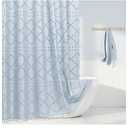 Boho Fog Blue Woven Fabric Shower Curtain with Tassel 72 x 72, Bohemia Tufted Chevron Striped Chic Textured, Blue Waterproof Modern Farmhouse Minimalist Curtain for Bathroom, Hotel Decor