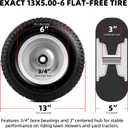 AR-PRO (2 Pack) 13x5.00-6 Flat Free Tire and Wheel Assembly, Solid Lawn Mower Front Tire with 3" Centered Hub, 3/4" Bearing extra 5/8"&1/2", Compatible with Riding Mowers & Garden Tractors
