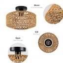 MAYNA 11.8" Rattan Ceiling Light Fixture, Hand-Woven Boho Light Fixtures Ceiling Mount, Mini Rattan Chandelier Light Fixture for Farmhouse Hallway Bedroom Kitchen Entryway, Bulb NOT Included