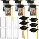 Novabright 6 Sets 2026 Graduation Photo Display Table Centerpiece Party Decoration Glass Cylinder Vase with Graduation Cap and Rhinestone Ribbon for Congrats Grad Ceremony Party Favor
