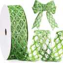 Geosar 20 Yards Green Glitter Mesh Wired Ribbon for St Patricks Day Decor Flower Bouquet Gift Wrapping DIY Craft St Patricks Day Tree Decoration (1.5 Inch)