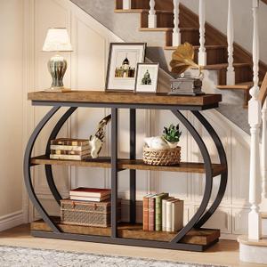 Tribesigns 41.3" Console Table, Industrial 3-Tier Entryway Table with Arched Metal Frame and Storage Shelves for Living Room, Hallway, Rustic Brown, 11.8 inches x 41.3 inches x 31.5 inches