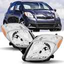 Headlights Assembly Pair for 2007 2008 Toyota Yaris Hatchback Headlamps Head Lights Replacement Driver and Passenger Side,Chrome Housing Amber Reflector
