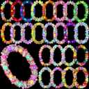 Sherr 48 Pcs LED Hawaiian Leis Light up Flower Leis Necklace with LED Lights Luau Flowers Necklaces for Masquerade Beach Wedding Tropical Themed Party Supplies(Bright Colors)