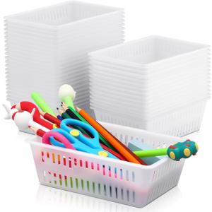 Sherr 36 Pack Classroom Storage Basket Small Plastic Basket for Organizing Crayon Pencil Container Storage Bin Tray Holder for Paper Shelf Back to School Office Supply 6.1" l x 4.3" w x 2.4" h(White)