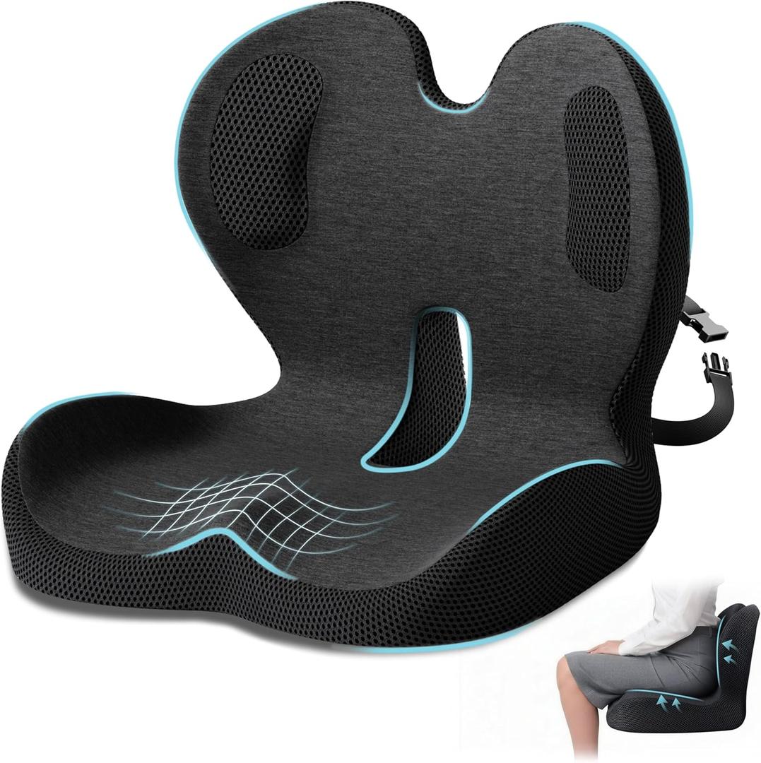 Ergonomic Seat Cushion,Office Chair Cushion with Lumbar Support Pillow,Car Orthopedic Seat Cushions,Designed for Sciatica,Tailbone,Back Pain Relief,for Office,Car,Truck,Home,Desk Chair