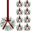Dingion 8 Pcs 9.8" Christmas Mini Wreaths for Cabinets Small Artificial Snowy Cedar Wreath with Velvet Ribbon Christmas Hanging Decorations for Kitchen Window Chair Wall Front Door Farmhouse(Red)