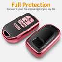 for Honda key fob cover with leather keychain,Soft TPU Full key Shell Protection,key fob case compatible Honda Accord Civic CRV Pilot Odyssey Passport Smart Remote KeyKey Fob Shell Pink