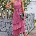 PRETTYGARDEN Women's Summer Floral Sundress Casual One Shoulder Tiered Ruffle Flowy Midi Beach Boho Dresses (M)