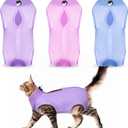 Nuanchu 3 Pieces Cat Recovery Suit Kitten Recovery Suit E-Collar Alternative for Cats and Dogs Abdominal Skin Anti Licking Pajama Clothes Sets(Size Small, Solid Style, Purple Pink Blue)