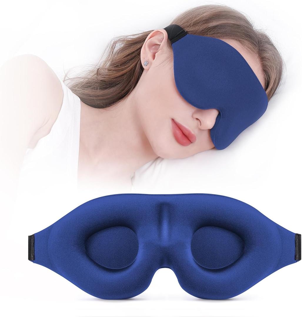 YIVIEW Sleep Mask for Side Sleeper, Complete Light Blocking 3D Pink Sleeping Eye Mask, Soft Breathable Eye Cover for Women Men, Relaxing Zero Pressure Night Blindfold (Blue)