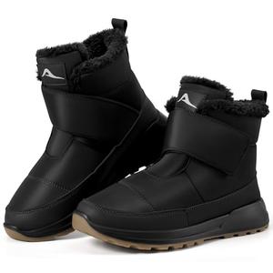 Larwen Women Snow Boots Winter: Black 8 Waterproof Warm Fur Lined Comfortable Booties for Outdoor Walking