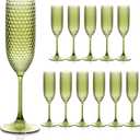 Plastic Champagne Flutes Champagne Glasses Unbreakable Wedding Toasting Glasses Reusable Diamond Liquor Glasses Crystal Clear Party Liquor Cups Vintage Drinking 5.5 OZ for Wedding (12, Green)