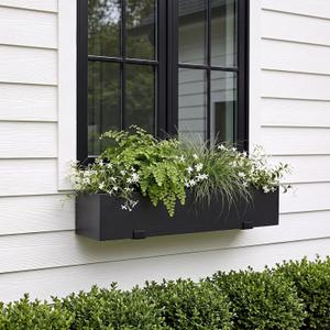 Novabright 24 Inch Wood Window Planter Box with L-Bracket,Black