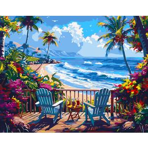 YarnMate Landscape Paint by Numbers for Adults,Beach Paint by Number for Adults Beginner,Easy Paint by Number on Canvas for Relax and Home Wall Decor 16X20 Inch (Without Frame) (MT21196)