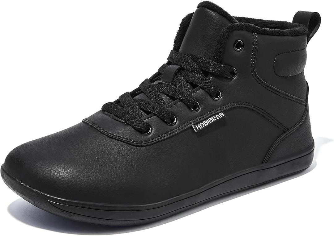 HOBIBEAR Womens Winter Barefoot Shoes Men Wide Toe Box Warm Faux Fur Lined Ankle Sneakers Black, 14 Women/ 13 Men