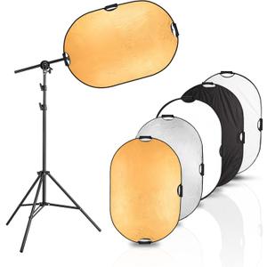 Selens Photography Reflector Stand kit, 24x36 inches 5 in 1 reflectors with 78 inches Light Stands and Extendable Holder Arm Clips for Photo Studio Lighting