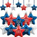 Honoson 48 Pcs 4th of July Hanging Ornaments Patriotic Star Tree Decorations Star Memorial Day Hanging Ornament Red Blue White 250th Anniversary Mini Decorations for Tree (Red,Navy Blue,Silver)