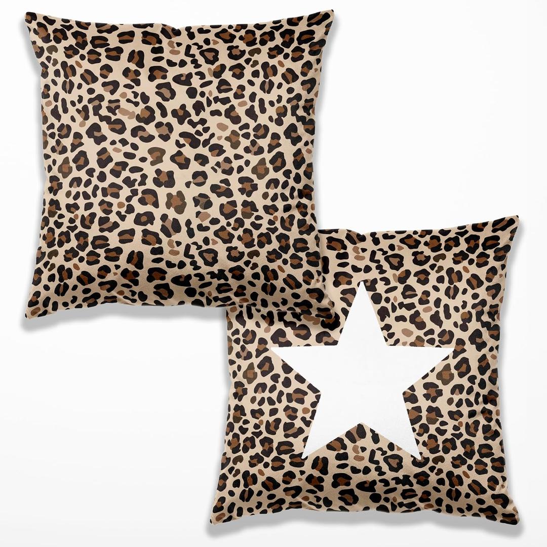 Leopard Print Pillow Cover 18x18 Set of 2,Cheetah Print Pillow Case,Leopard Gifts for Women,Cheetah Gifts,Coquette Pillowcases for Girls Room Dorm Apartment Decor,A304-BZ-ZH