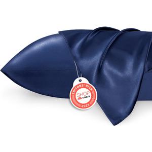 Bedsure Satin Pillowcase 2 Pack Similar to Silk Pillow Cases Standard Size, Pillow Case for Sleeping Women with Envelope Closure, Gifts for Women Men, Navy, 20x26 Inches, 2pcs