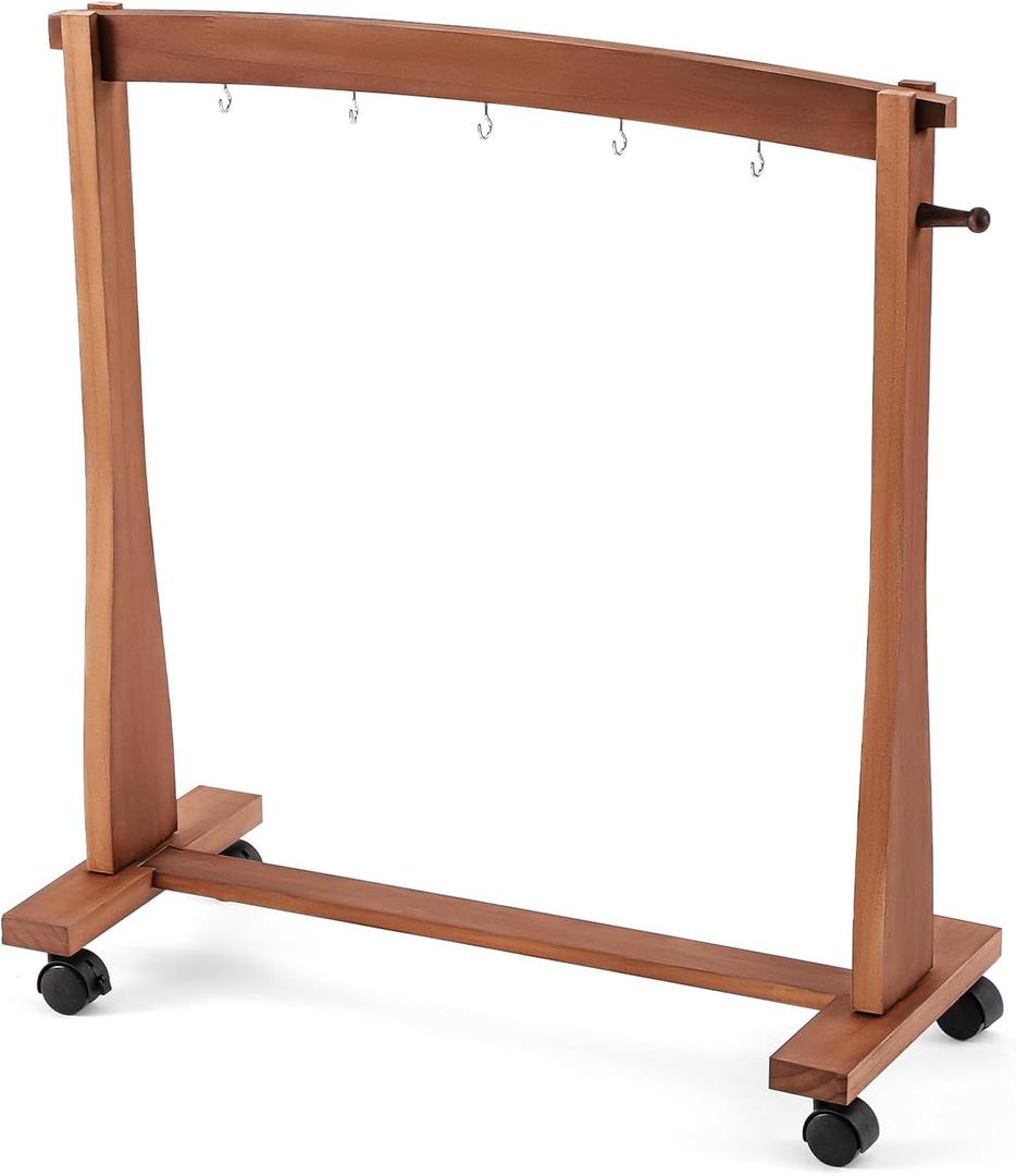 Ripeng Gong Chimes Wood Stand for 14 to 22 Gongs with Base for 1 Gong or 5 Chimes Wood Drum Stand with Brake Pulley for Sound Therapy and Meditation(Brown, Style A)