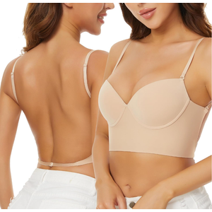 Low Back Bras for Women-Seamless Invisible Backless Bra-Lightly Lined Demi Multiway Bra No Show Low Cut Halter Bras 34C