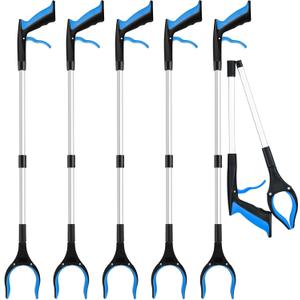 6-Pack 32" Grabber Reacher Tool, 360 Rotating Head, Wide Jaw, Foldable Reacher Grabber Pickup Tool,Anti-Slip Rotating, 4" Wide Claw Opening Grabbers for Seniors (Blue)