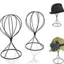 Mydio 2 Pieces Modern Metal Hat Stands Durable Stable Metal Hat Cap Rack Wigs Holder (black)