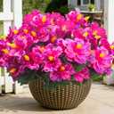 Grunyia Artificial Hibiscus Flowers for Outdoors, Silk Tropical Flowers, UV Resistant Faux Plants, 5 Bundles for Planter Patio Porch Garden (Fuchsia)