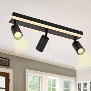 3-Light Track Lighting Fixture Ceiling, Modern LED Adjustable Ceiling Spotlights for Ceiling or Wall Mount, 3000K Kitchen Ceiling Light for Living Room Bedroom Dining Room Hallway Black