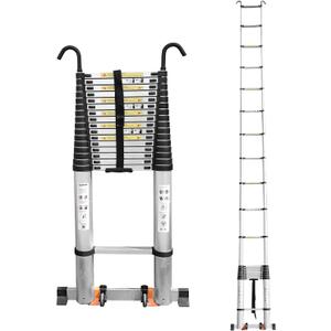 JADDUO Telescoping Ladder, 24.6 FT Extension Ladder,Aluminum Lightweight Telescopic Ladder with 2 Triangle Stabilizers (24.6FT Hook Ladder Silver, Silver)