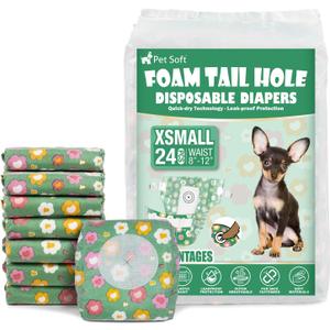 Pet Soft Female Dog Diapers - Disposable Dog Diapers with Adjustable Foam Tail Hole, Cat & Puppy Diaper for Dogs in Heat or Incontinence, X-Small (24Pcs, Green)