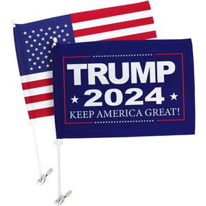 Trump 2024 MAGA American Flags Pack Vehicle Auto Decorations for Window Decor Pro-Trump President Make America Great Again Bandera para Carros Outdoor Pole Accessories Made in USA
