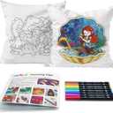 SNEILJOY Kids Fabric Art Kit with 2 Pillowcases (Dinosaur & Mermaid) & 8 Non-Fading Markers, 15.5x15.5 in, Birthday Gifts for 6 Year Old Boys and Girls