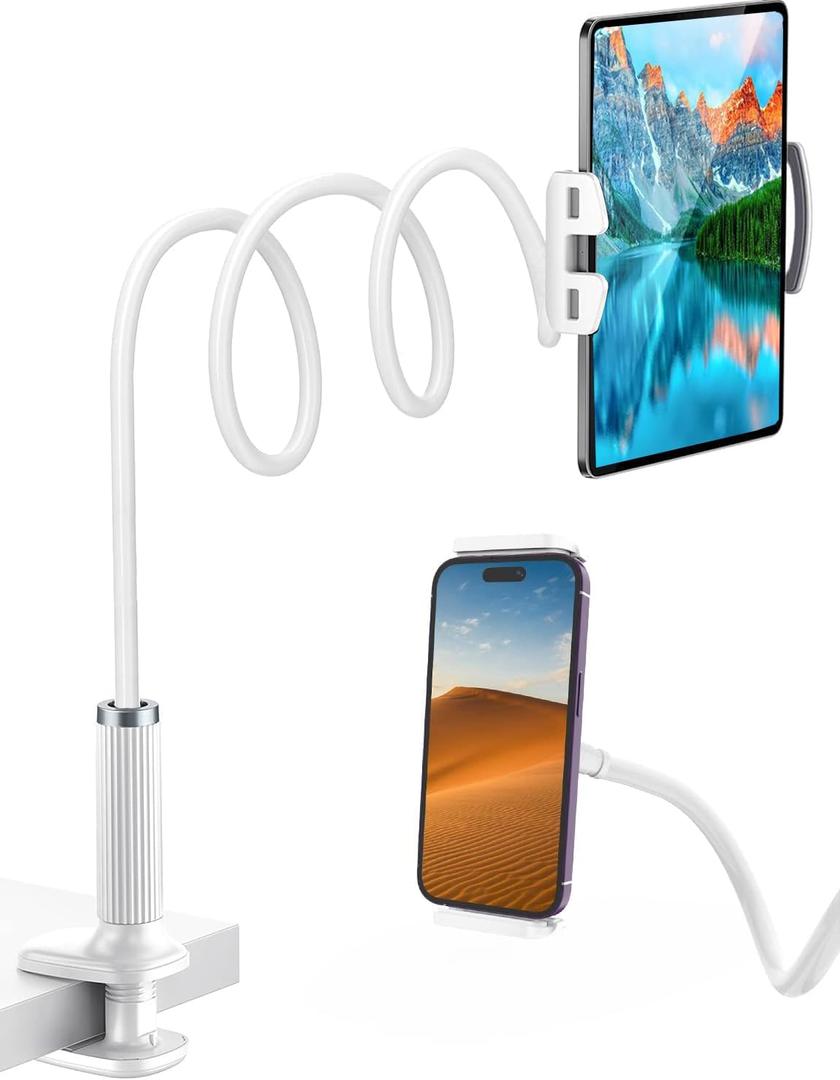 Niumowa Gooseneck Tablet Holder - Flexible Stand, Tablet Holder,Cell Phone Holder,Cell Stand, Flexible Adjustable Arm in Bed for/Mobile Phone/Switch/etc, 98 cm Total Length (White)