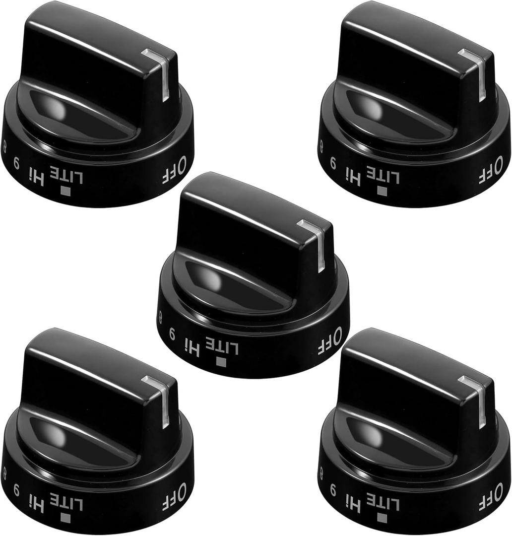 Atgestore WB03X24759 Stove Knobs Replacement for GE Stove Parts KIP 5G92 222D5793 Cooktop Knobs GE Range Oven Parts Black Plastic Surface Burner Control Knob Range Burner Knobs 5 Pcs