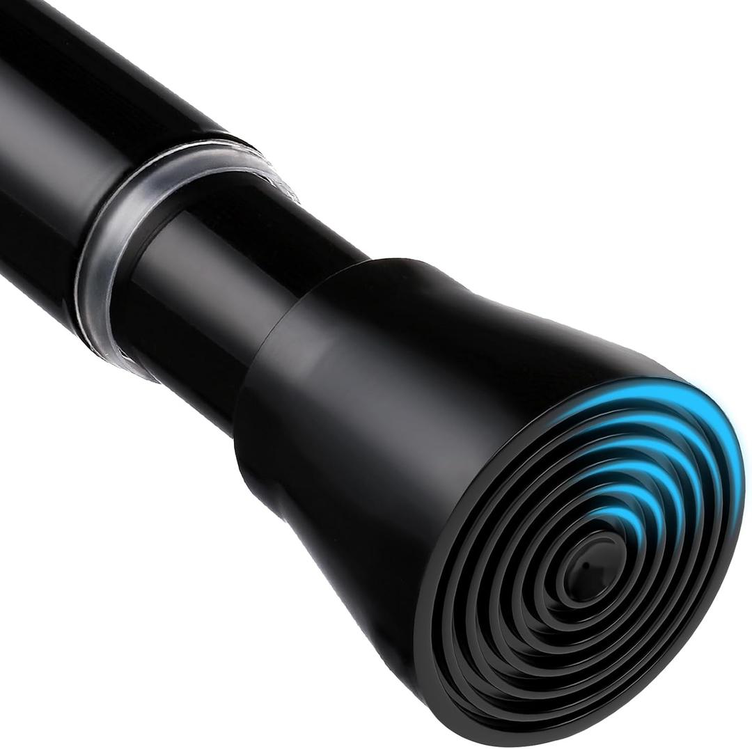 Spring Tension Curtain Rod 28 To 48 Inch Adjustable Expandable Black Tension Rod 7/8" Shower Curtain Rods No Drilling Spring Loaded Curtain Rod for Windows Bathroom Closet Kitchen Bedroom Doorway Door