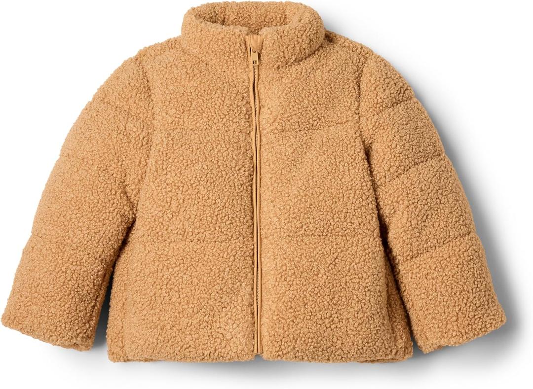 Amazon Essentials x Sofia Grainge Unisex Toddlers and Babies' Teddy Puffer Jacket, Winter Coat, Fleece Lined (3T, Camel)